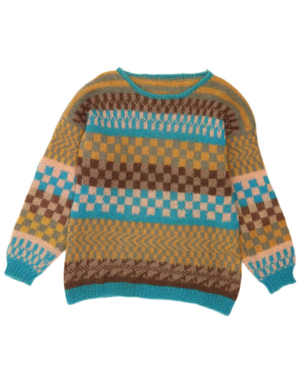 Vintage Mens Boat Neck Jumper Sweater Medium Multicoloured Geometric
