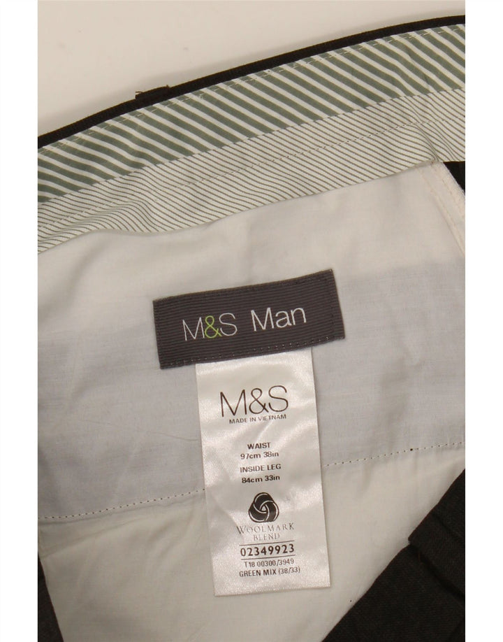 Marks & Spencer Mens Straight Suit Trousers W38 L33 Brown Wool