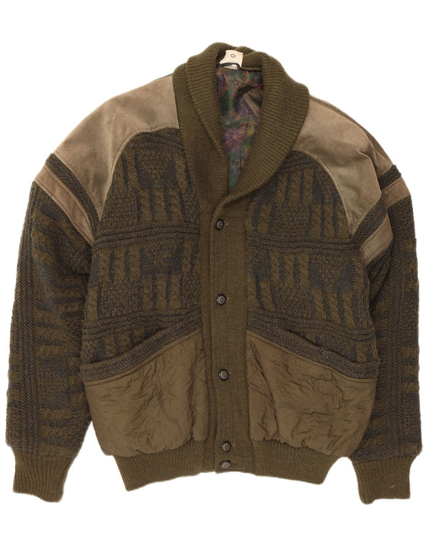 Angelo Litrico Mens Cardigan Sweater IT 52/54 Large Khaki Colourblock