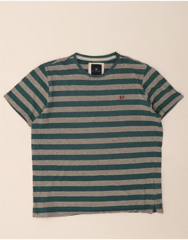 Crew Clothing Mens T-Shirt Top Large Green Striped Cotton