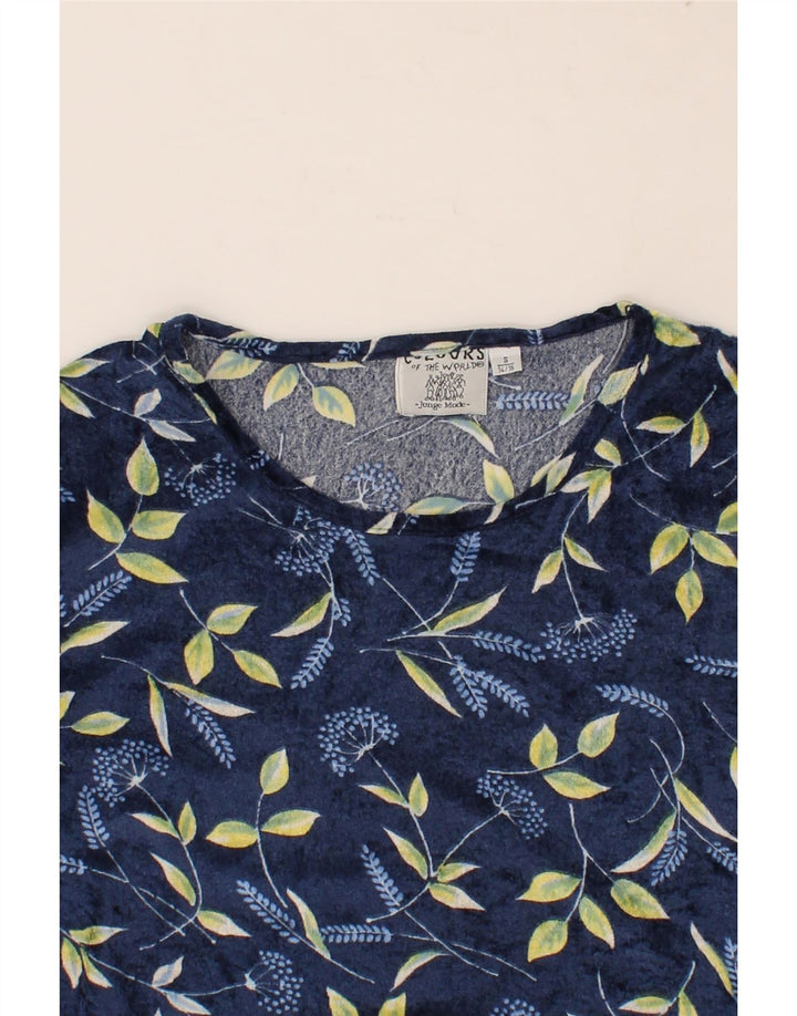 VINTAGE Womens Top Long Sleeve UK 10 Small Blue Floral Polyester Vintage Vintage and Second-Hand Vintage from Messina Hembry 