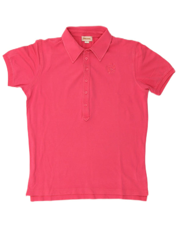 Diesel Womens Polo Shirt UK 14 Medium Pink Cotton