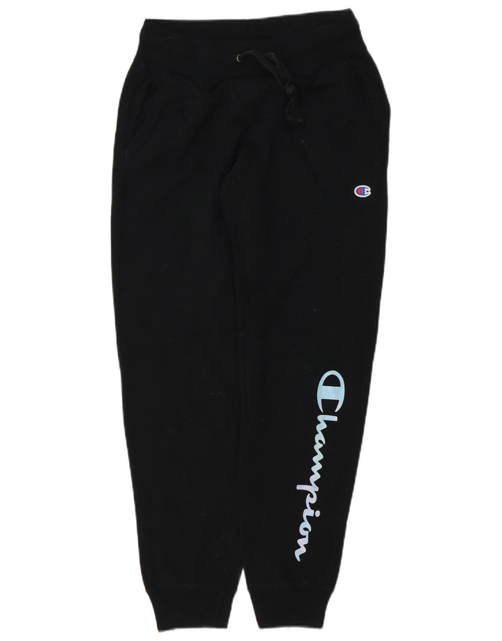 CHAMPION Womens Graphic Tracksuit Trousers Joggers UK 10 Small Black