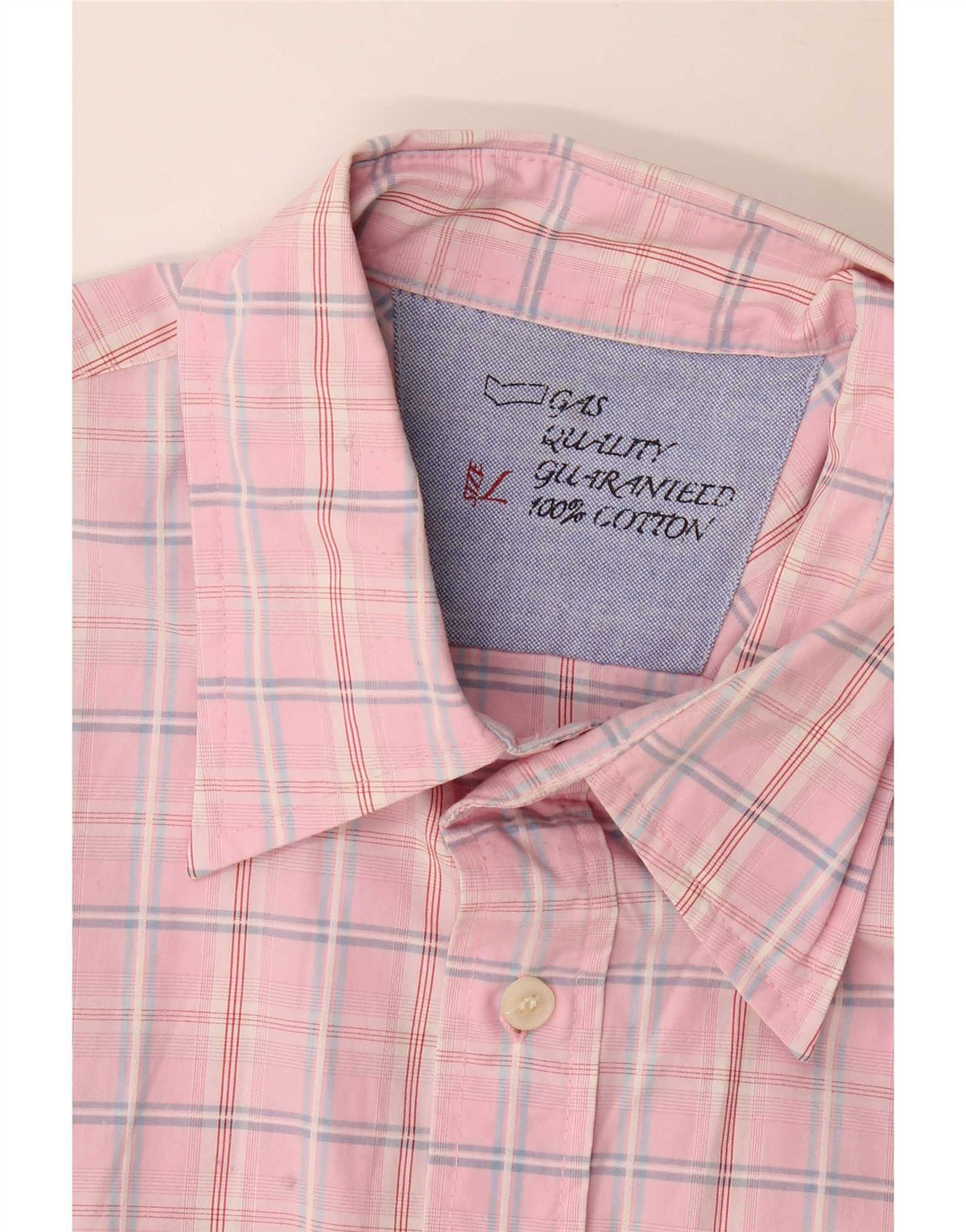 Gas Mens Shirt Large Pink Check Cotton