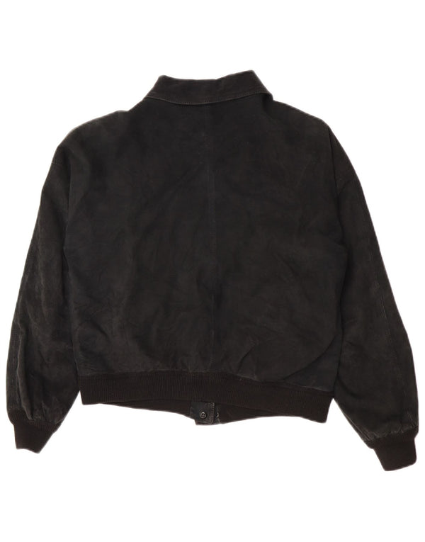 Vintage Womens Crop Suede Jacket UK 14 Medium Black