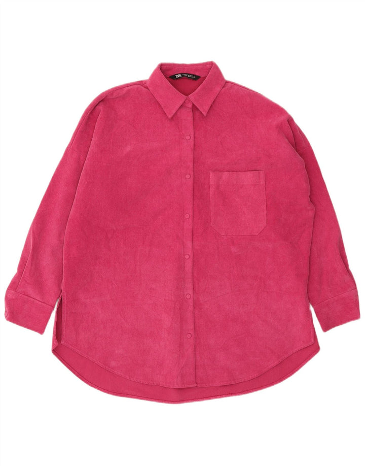 Zara Womens Oversized Flannel Shirt UK 6 XS Pink Polyester