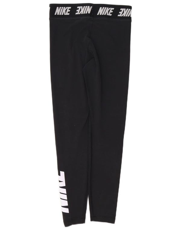NIKE Womens Graphic Leggings UK 14 Medium  Black Cotton
