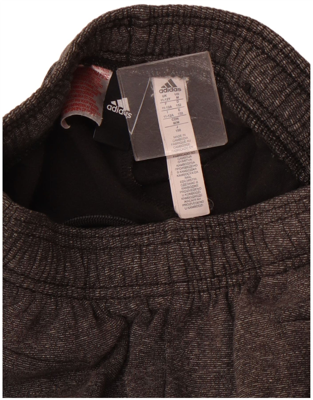 ADIDAS Girls Tracksuit Trousers Joggers 11-12 Years Grey Flecked Cotton