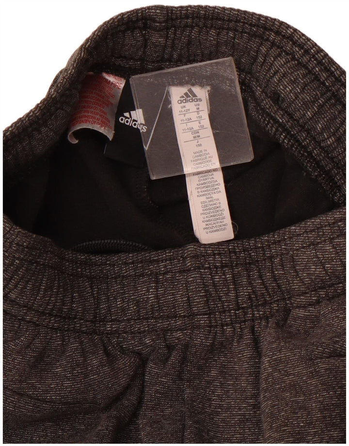 ADIDAS Girls Tracksuit Trousers Joggers 11-12 Years Grey Flecked Cotton