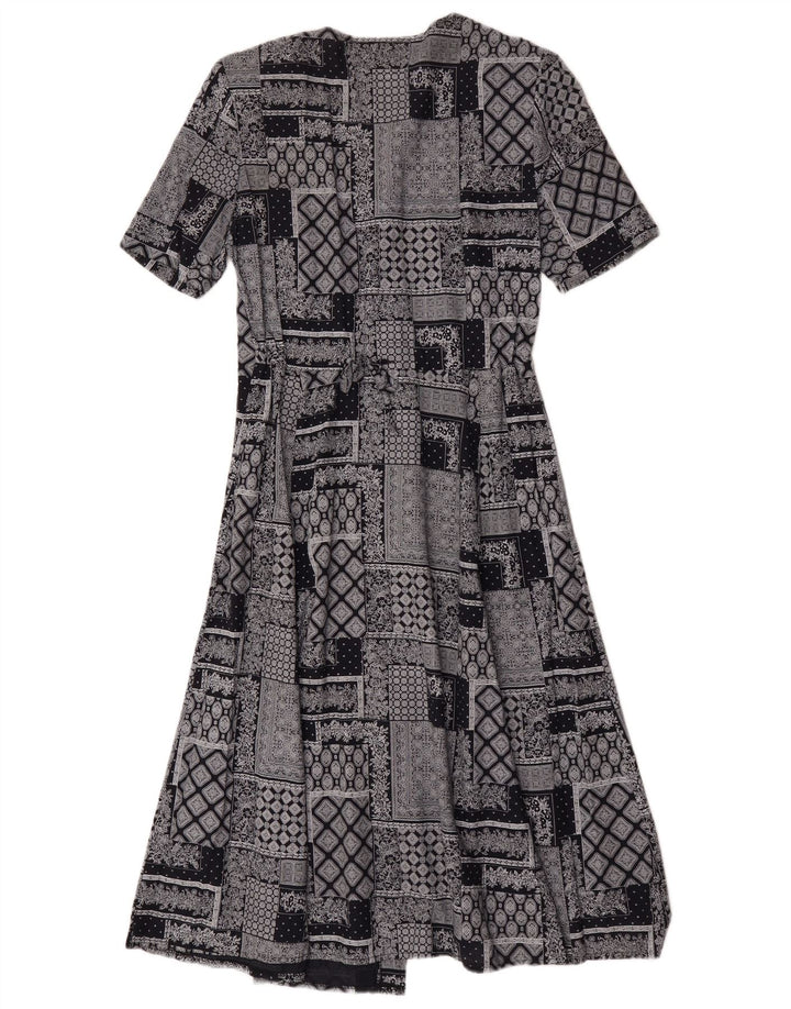 Vintage Womens A-Line Dress UK 14 Medium Grey Patchwork