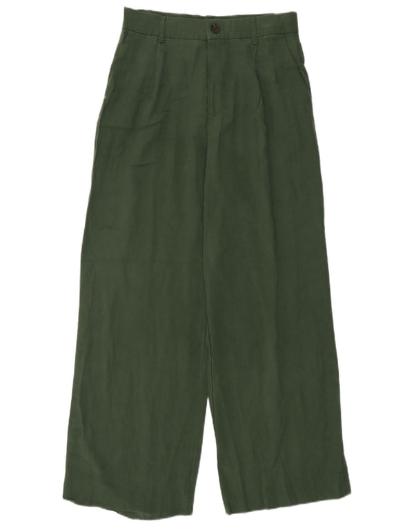 Zara Womens High Waist Wide Leg Chino Trousers Small W26 L28 Green