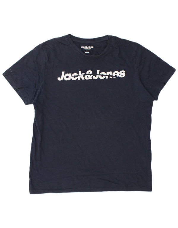Jack & Jones Mens Regular Fit Graphic T-Shirt Top Large Navy Blue Cotton