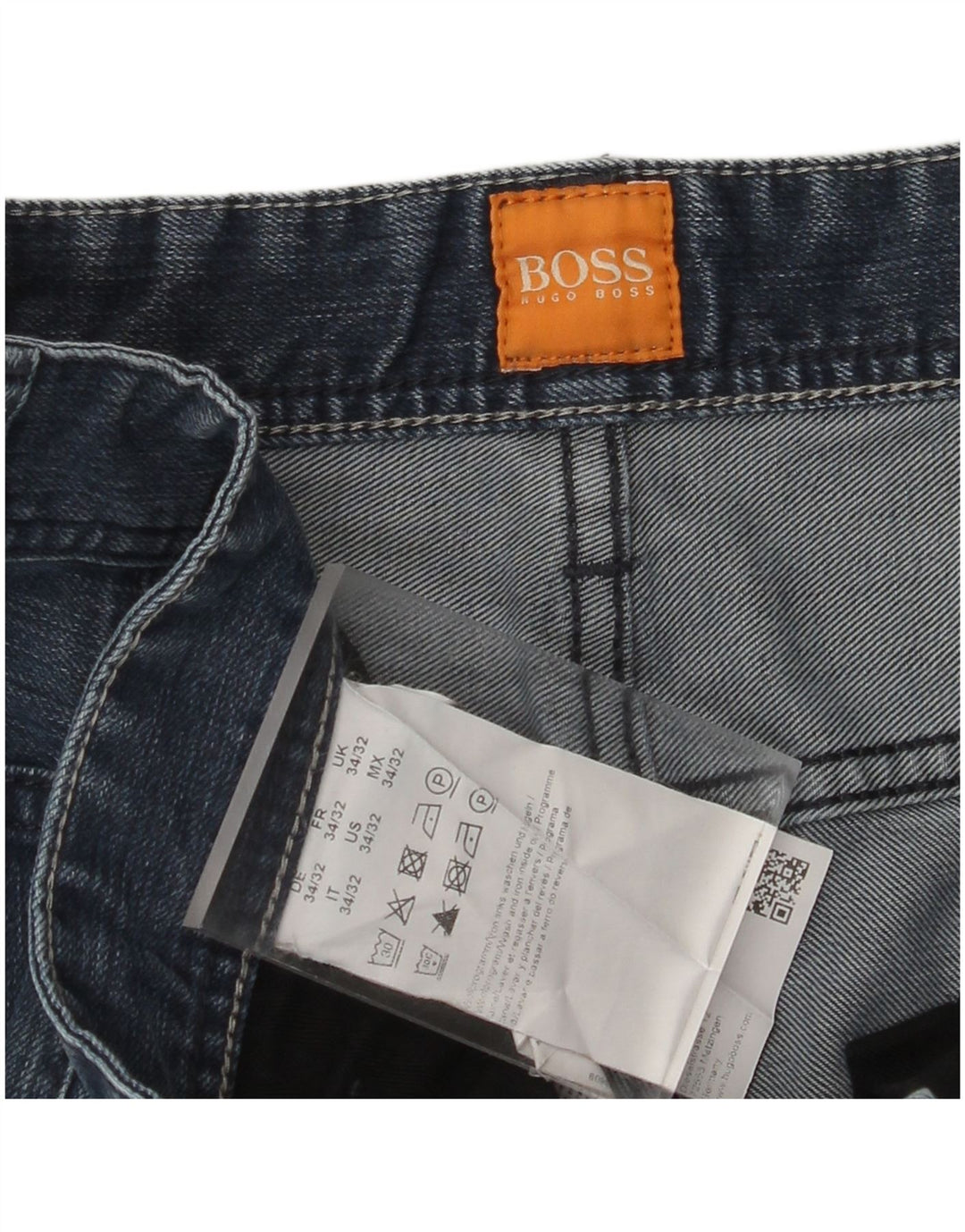 HUGO BOSS Mens Straight Jeans W34 L32 Navy Blue Cotton