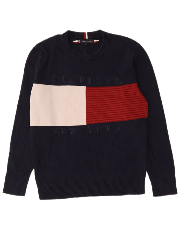 Tommy Hilfiger Mens Crew Neck Jumper Sweater Medium Navy Blue Colourblock