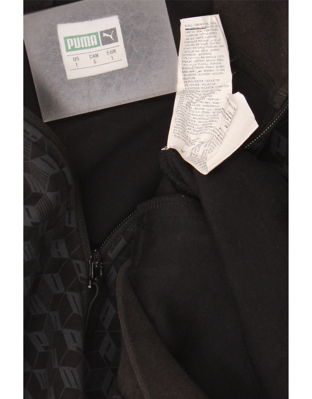 Puma Mens Graphic Tracksuit Top Jacket Large Black Geometric Cotton