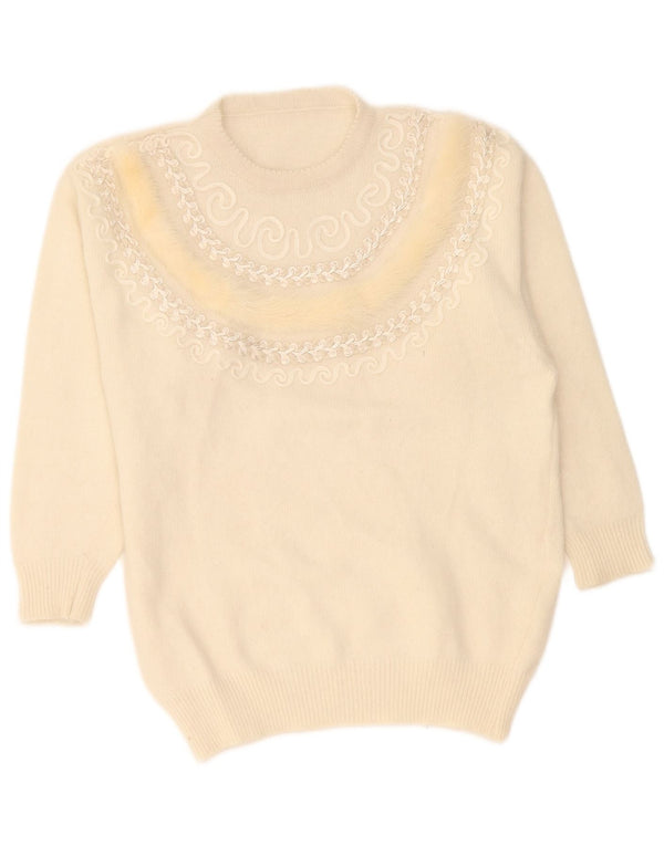 Vintage Womens Crew Neck Jumper Sweater UK 16 Large Off White Paisley Wool