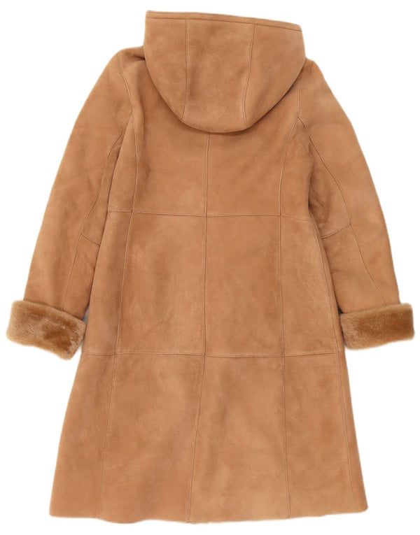 Vintage Womens Hooded Shearling Coat UK 10 Small Beige