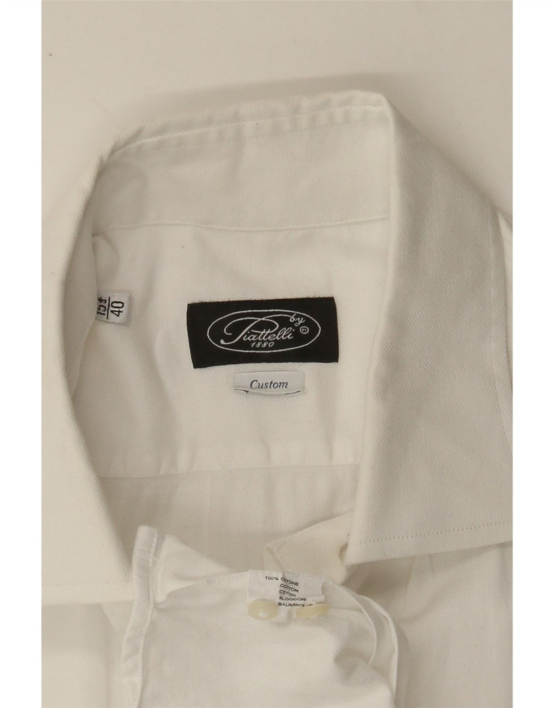 PIATTELLI Mens Shirt Size 40 15 1/2 Medium White Cotton Vintage Piattelli and Second-Hand Piattelli from Messina Hembry 