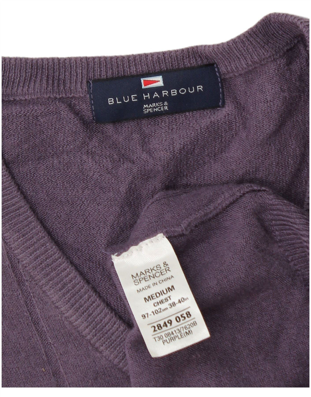 Marks & Spencer Mens Blue Harbour V-Neck Jumper Sweater Medium Purple