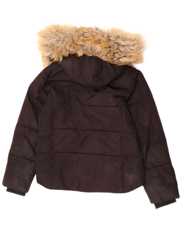 Topshop Womens Petite Hooded Padded Jacket UK 4 XS Black Polyester