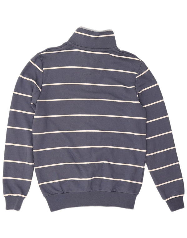 Crew Clothing Mens Zip Neck Sweatshirt Jumper Small Blue Striped Cotton