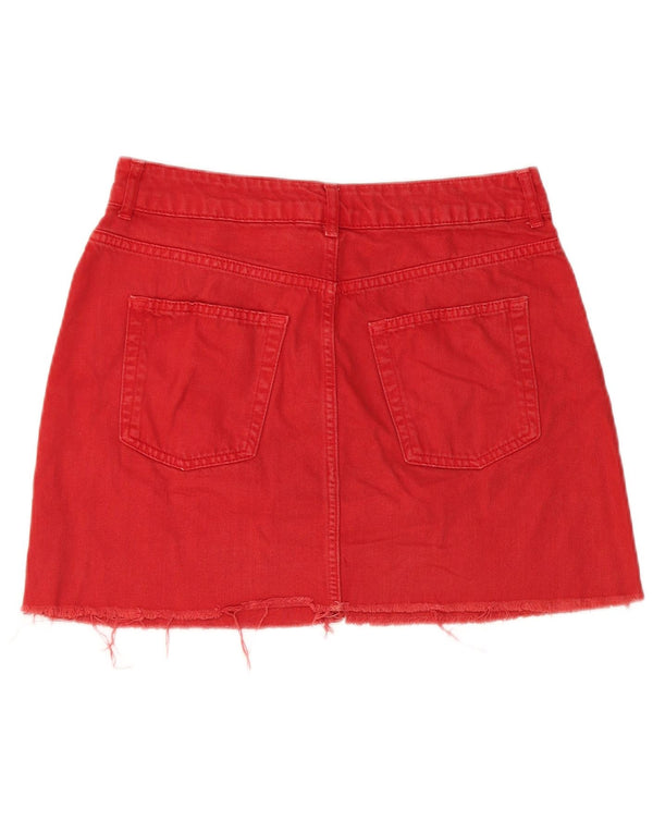Topshop Womens Mini Denim Skirt UK 12 Medium W28 Red Cotton