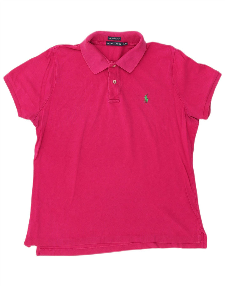 RALPH LAUREN Womens Skinny Polo Shirt UK 18 XL Pink Cotton