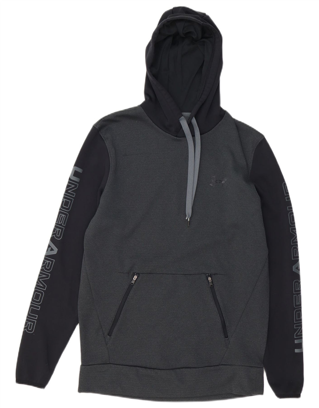 UNDER ARMOUR Mens Cold Gear Graphic Hoodie Jumper Small Grey Colourblock
