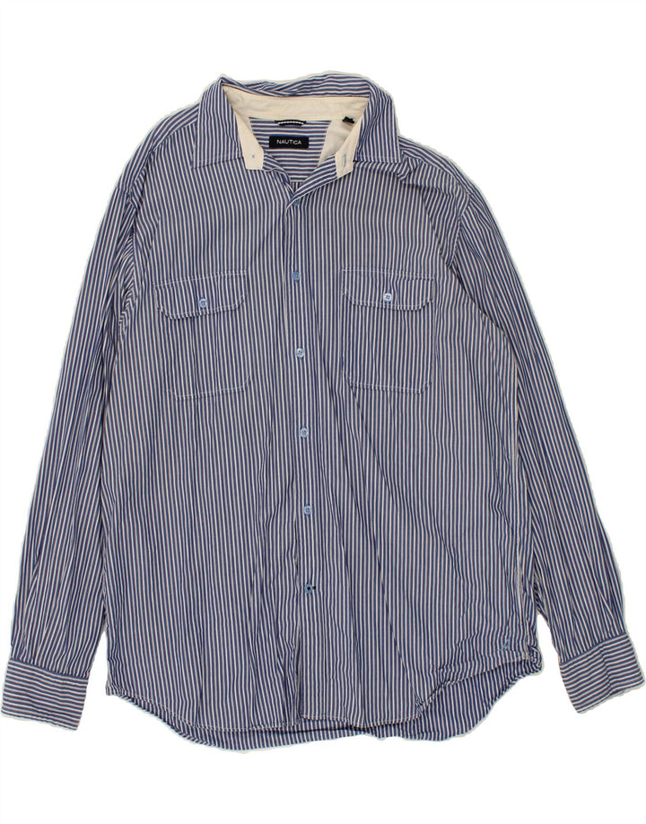 NAUTICA Mens Shirt Large Blue Striped Cotton Vintage Nautica and Second-Hand Nautica from Messina Hembry 