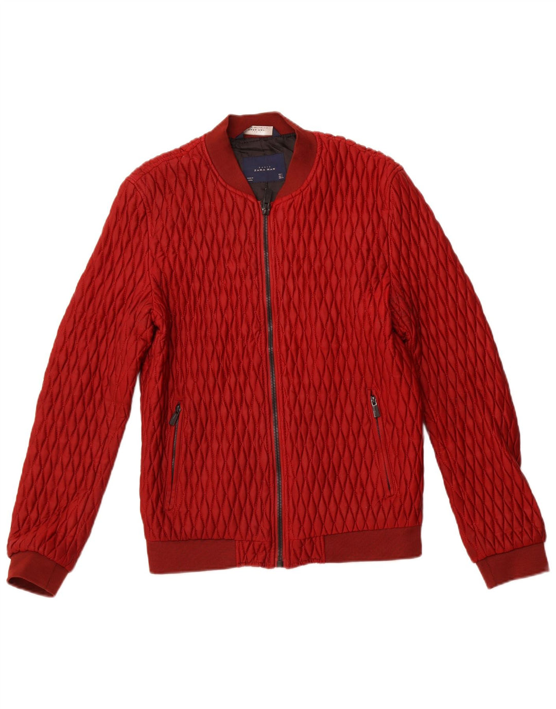 Zara Mens Quilted Bomber Jacket UK 40 Large Red Polyester