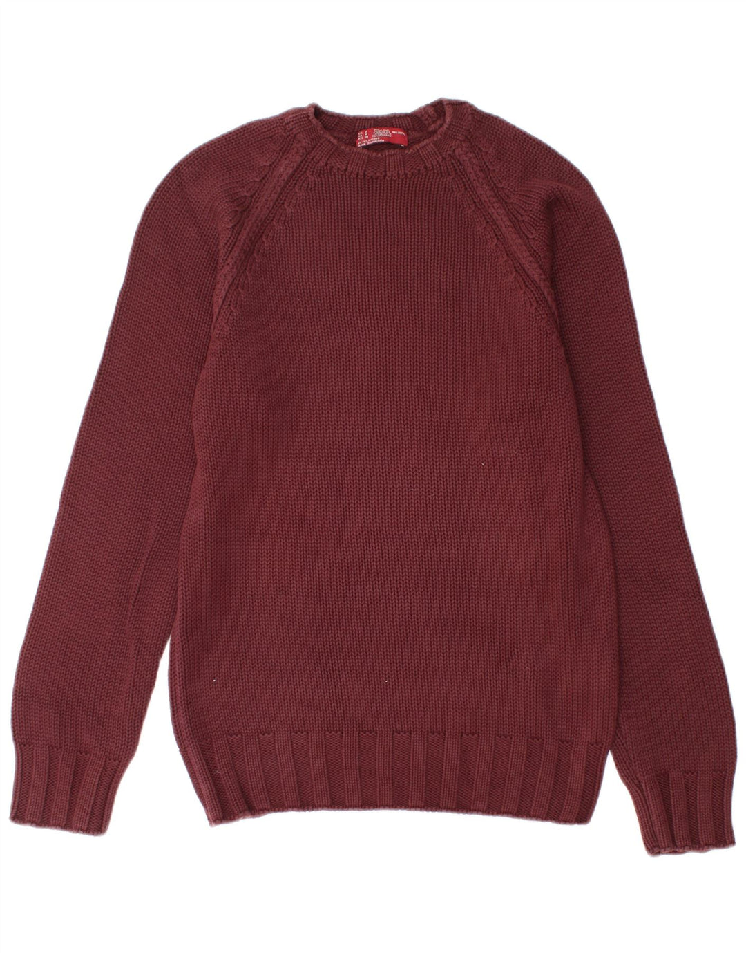 Zara Mens Crew Neck Jumper Sweater Medium Burgundy Cotton