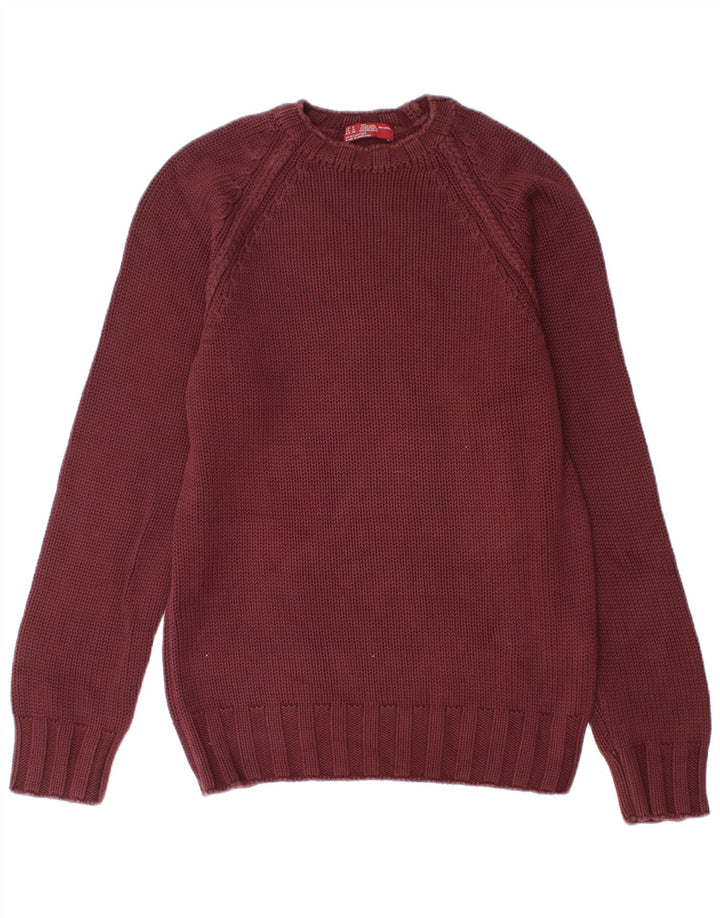 Zara Mens Crew Neck Jumper Sweater Medium Burgundy Cotton