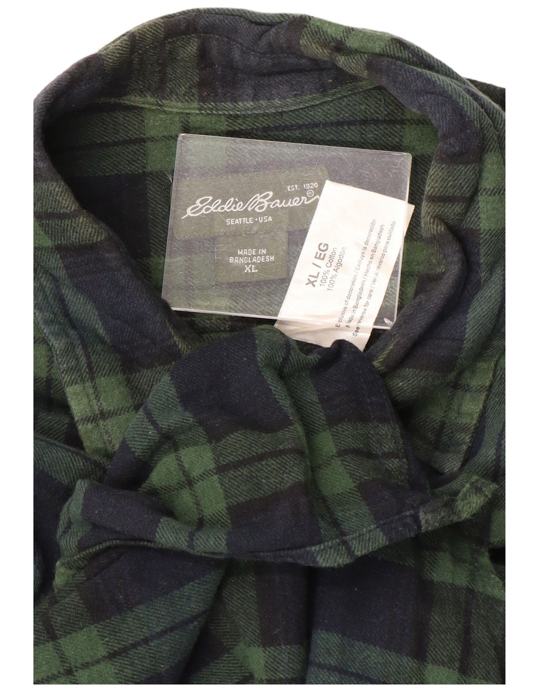 EDDIE BAUER Mens Flannel Shirt XL Green Check Cotton