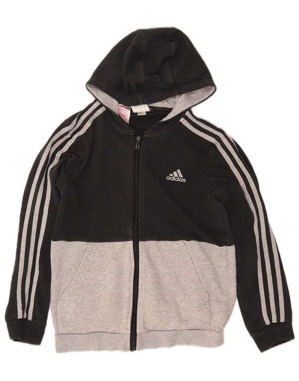 ADIDAS Boys Zip Hoodie Sweater 11-12 Years Black Colourblock Cotton