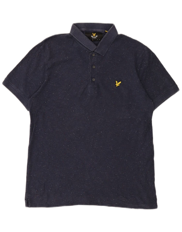 LYLE & SCOTT Mens Polo Shirt Medium Navy Blue Flecked Cotton
