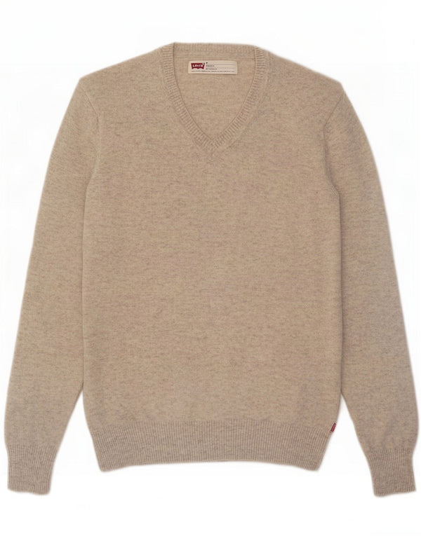 Levi's Mens Standard Fit V-Neck Jumper Sweater Medium Beige Lambswool