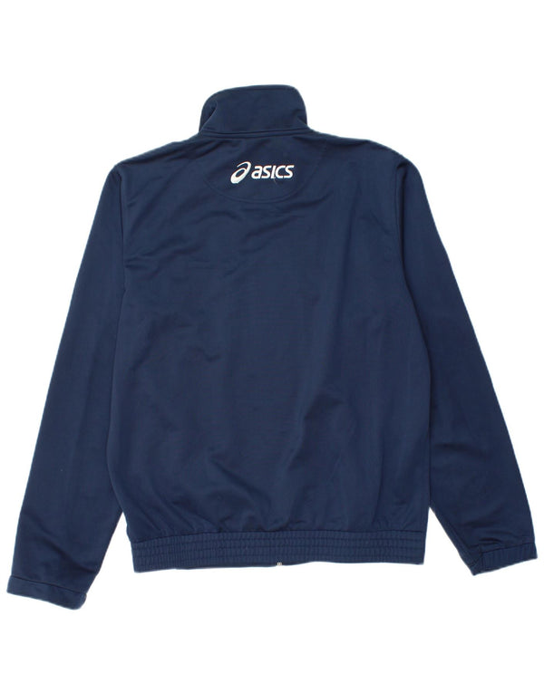 Asics Mens Tracksuit Top Jacket Small Navy Blue Colourblock Polyester