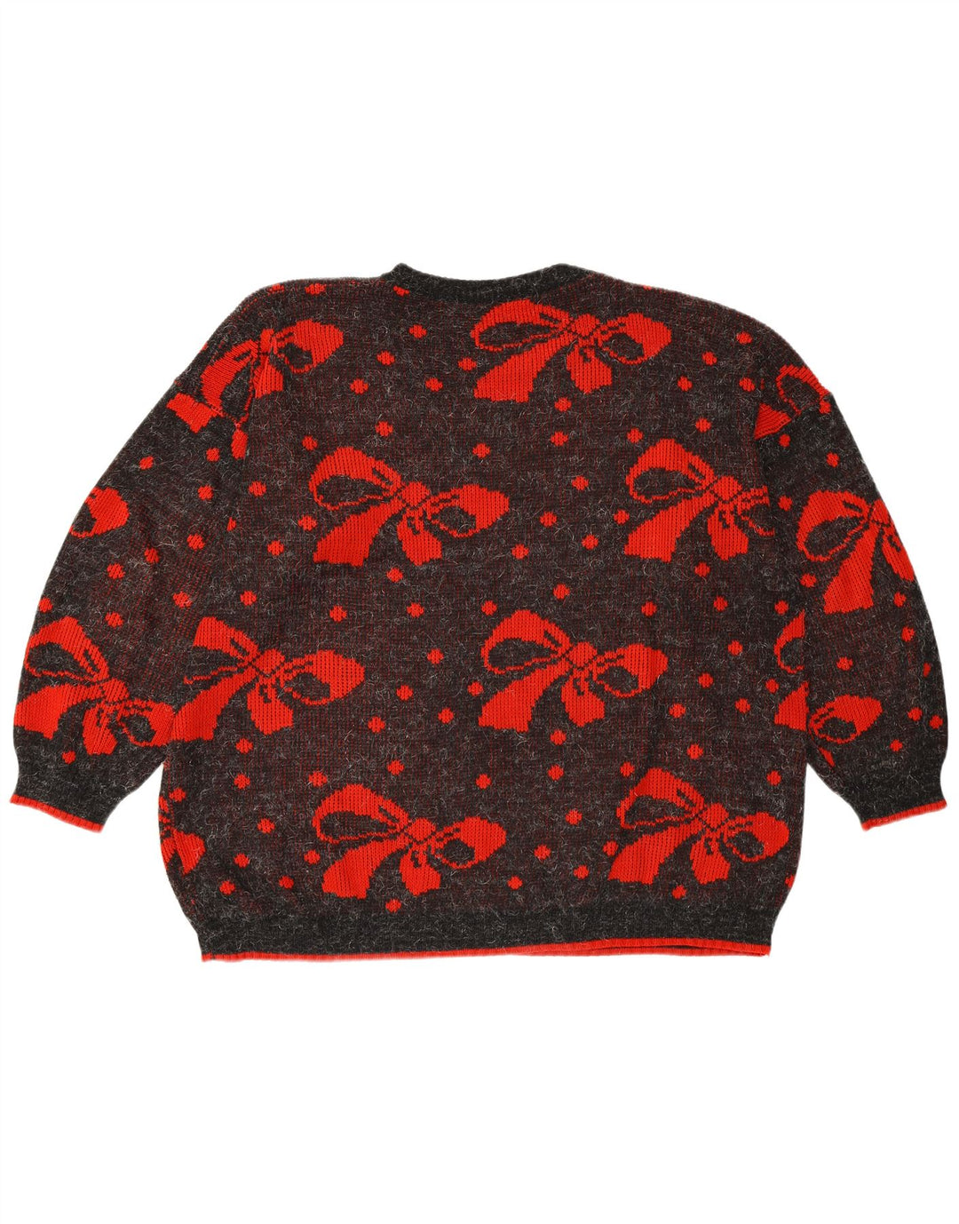 VINTAGE Womens Oversized Crew Neck Jumper Sweater UK 22 3XL Grey Polka Dot