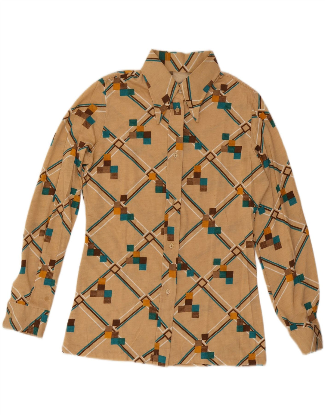 VINTAGE Womens Shirt UK 12 Medium Beige Geometric