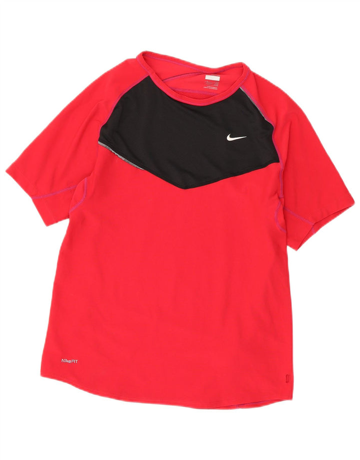 Nike Mens T-Shirt Top UK 39/41 Medium Red Colourblock Polyester