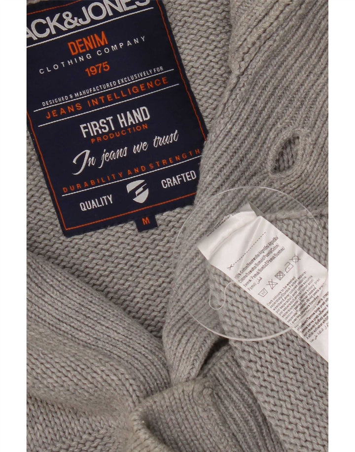 Jack & Jones Mens Cardigan Sweater Medium Grey Striped Cotton