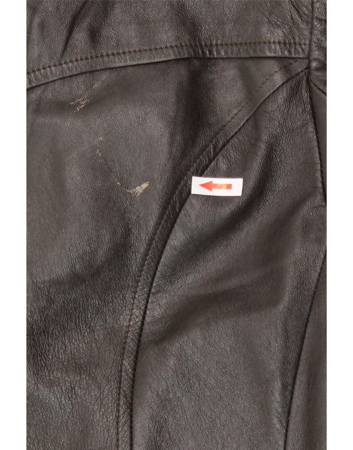 Vintage Womens Leather Trench Coat UK 14 Medium Brown