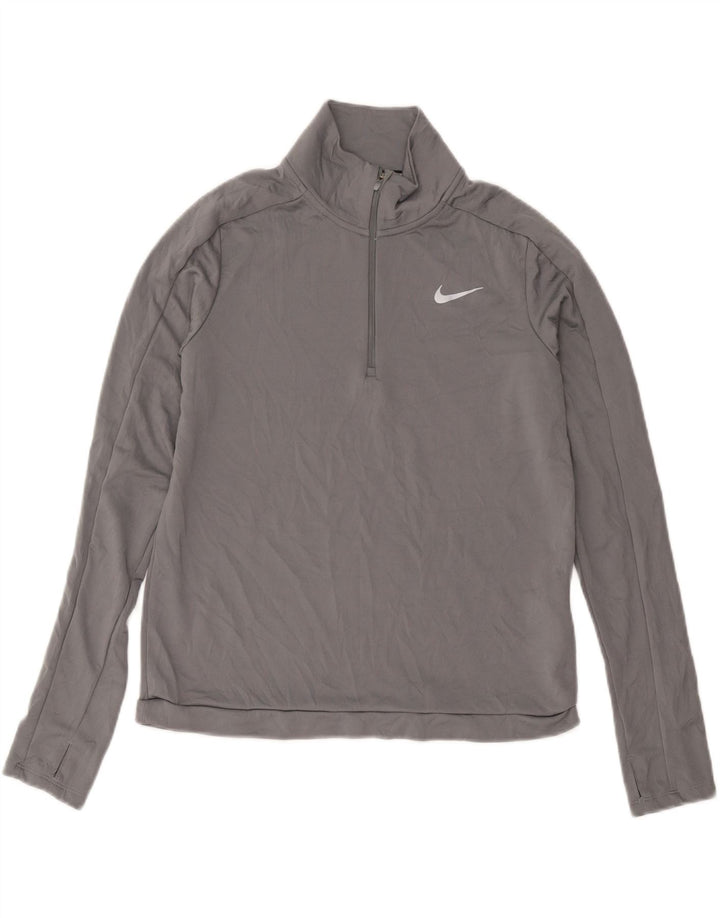 Nike Womens Dri Fit Zip Neck Pullover Tracksuit Top UK 12 Medium Grey