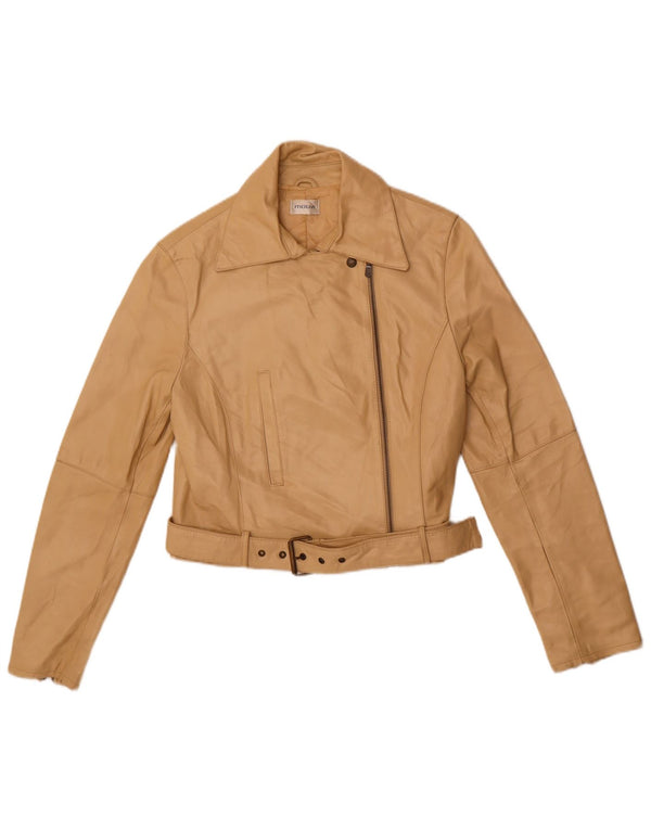 MOTIVI Womens Biker Leather Jacket UK 8 Small  Beige Leather