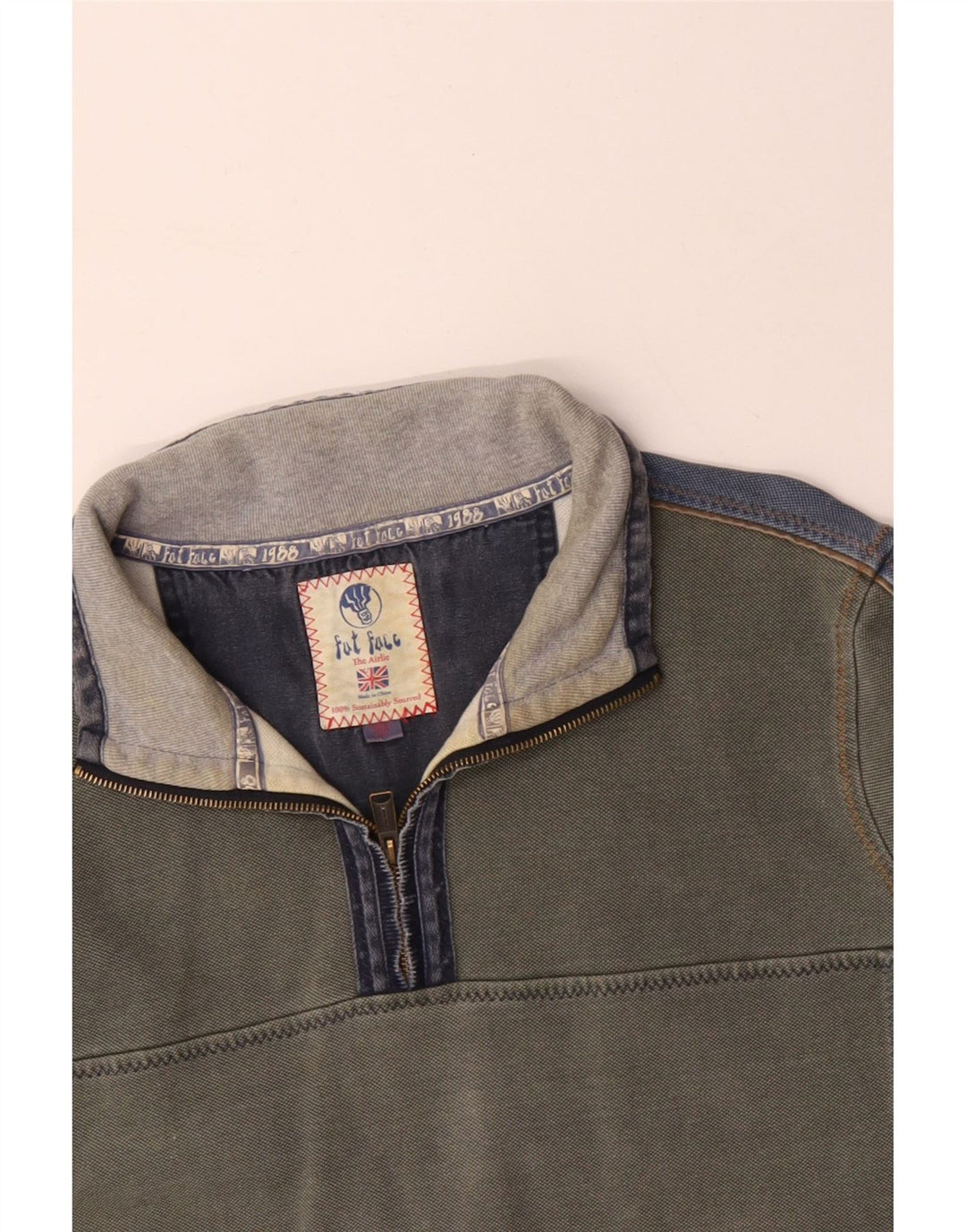 FAT FACE Mens Zip Neck Sweatshirt Jumper 2XL Grey Colourblock Cotton