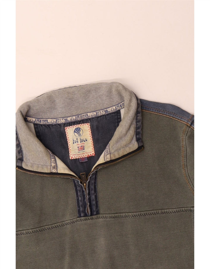 FAT FACE Mens Zip Neck Sweatshirt Jumper 2XL Grey Colourblock Cotton