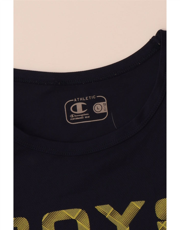 CHAMPION Boys Graphic Vest Top 11-12 Years Large  Navy Blue