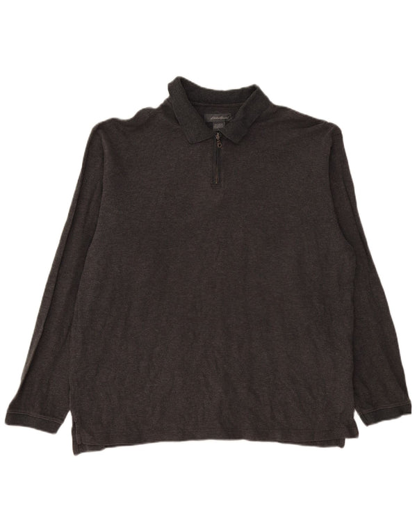 EDDIE BAUER Mens Long Sleeve Polo Shirt Large Grey Cotton