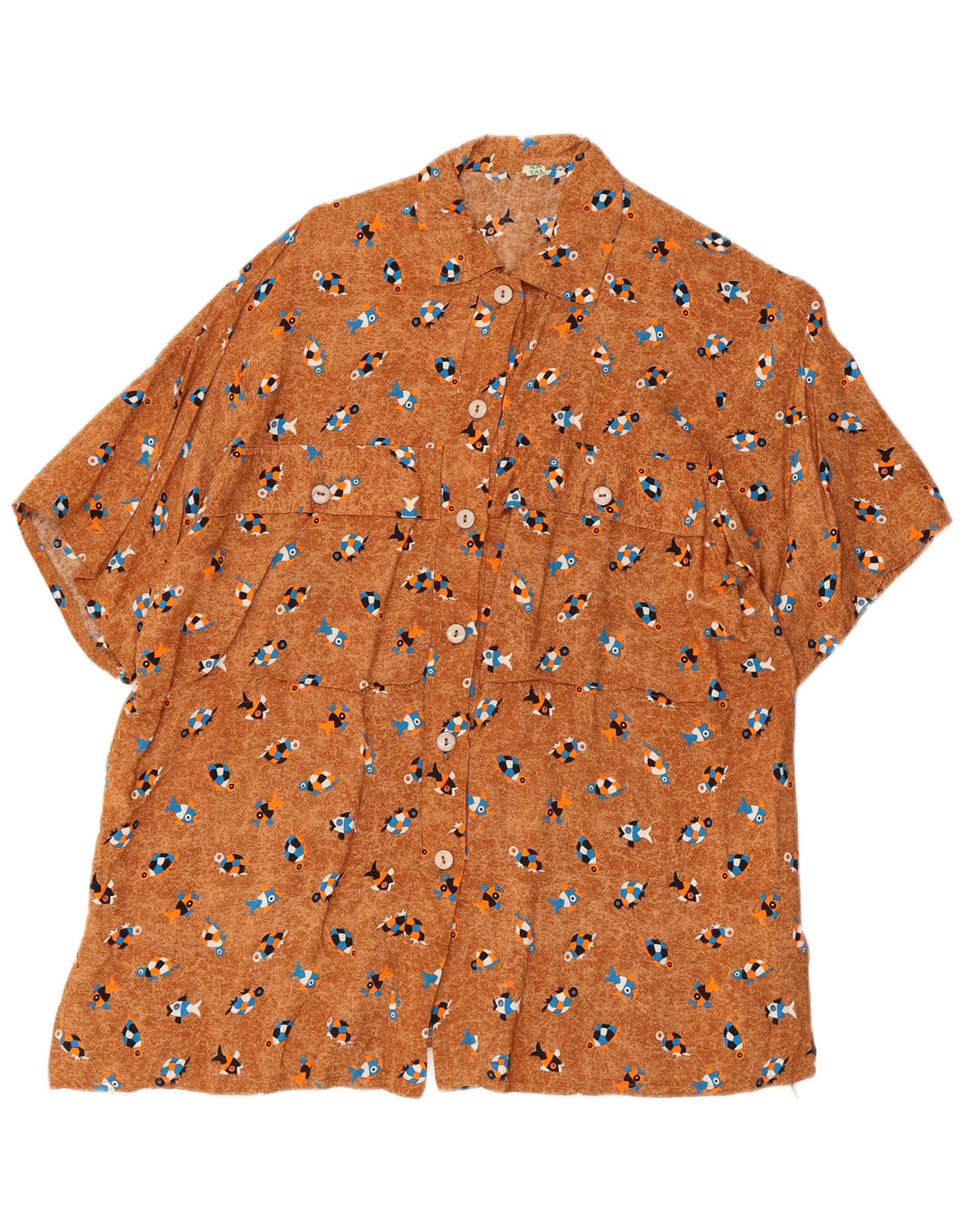 Vintage Womens Oversized Abstract Pattern Shirt Blouse UK 10 Small Brown