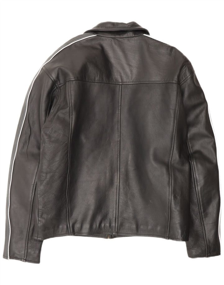VINTAGE Mens Leather Jacket UK 42 XL Black Colourblock Leather